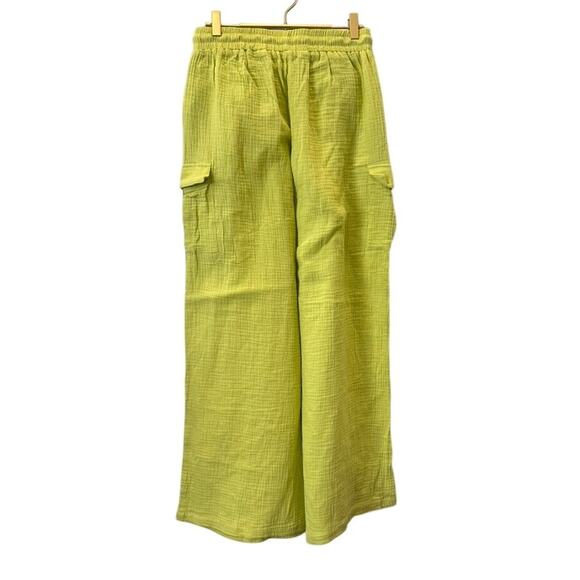 Easel – Textured Cotton Cargo Wide-Leg Pants – Lime – S - Picture 5 of 5